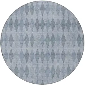 Photo of 8' Round Denim Blue Round Geometric Washable Non Skid Indoor Outdoor Area Rug