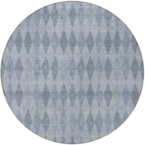 8' Round Denim Blue Round Geometric Washable Non Skid Indoor Outdoor Area Rug Photo 5