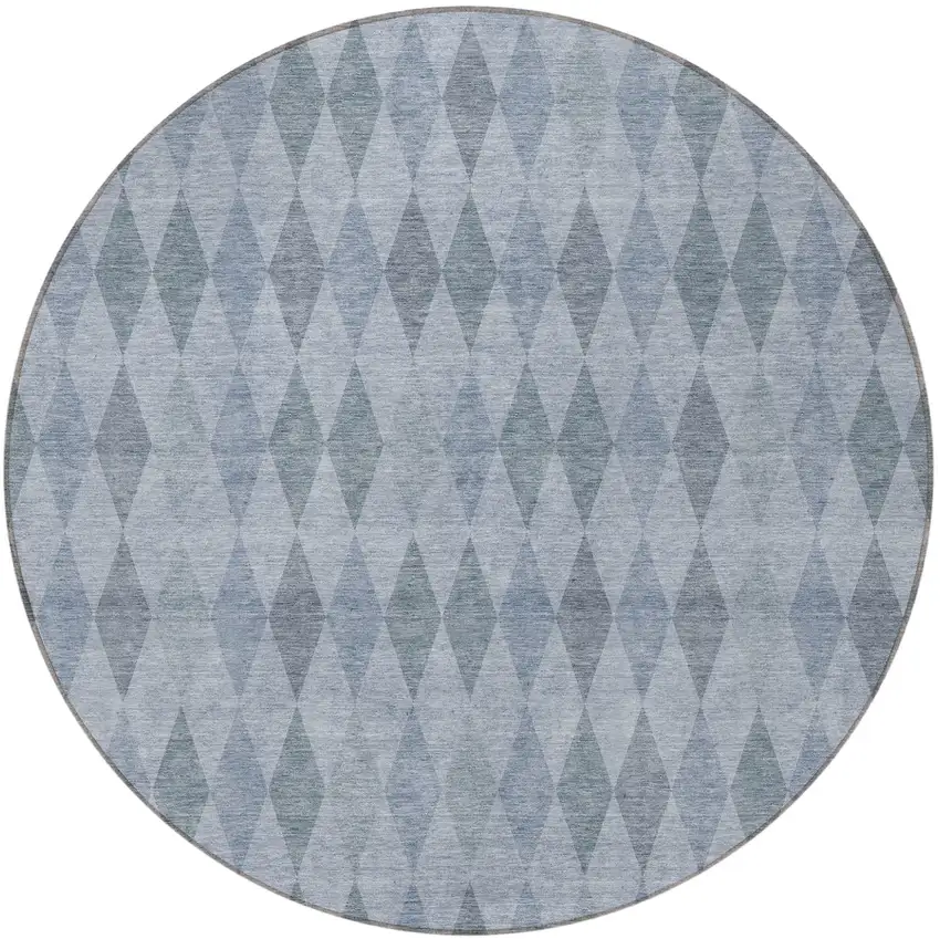 8' Round Denim Blue Round Geometric Washable Non Skid Indoor Outdoor Area Rug Photo 5
