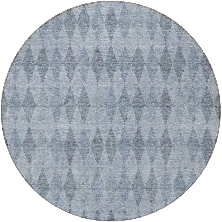 8' Round Denim Blue Round Geometric Washable Non Skid Indoor Outdoor Area Rug Photo 5