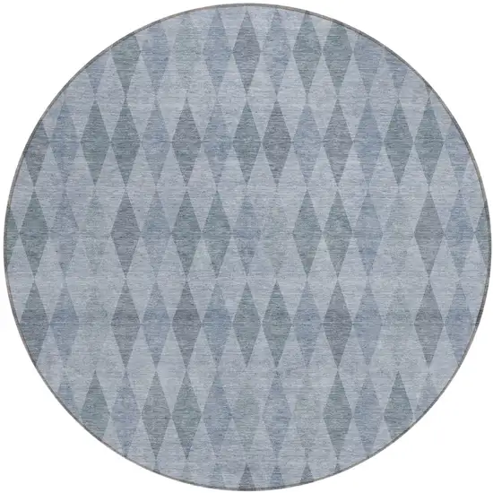 8' Round Denim Blue Round Geometric Washable Non Skid Indoor Outdoor Area Rug Photo 2