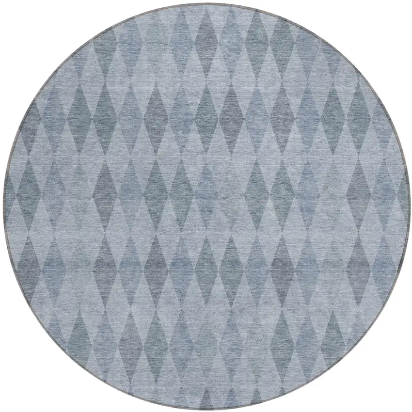 8' Round Denim Blue Round Geometric Washable Non Skid Indoor Outdoor Area Rug Photo 2