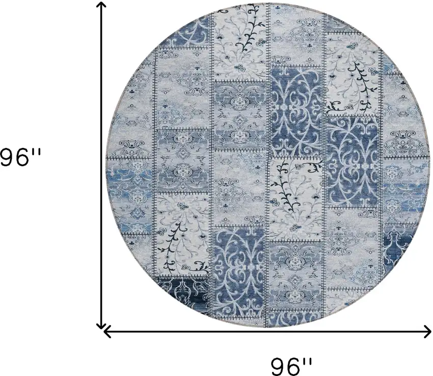 Denim Blue Round Patchwork Washable Non Skid Indoor Outdoor Area Rug Photo 3