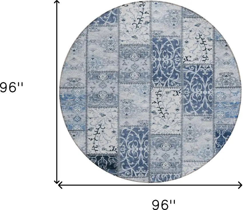 Denim Blue Round Patchwork Washable Non Skid Indoor Outdoor Area Rug Photo 3