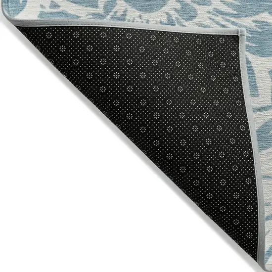 Denim and Ivory Round Floral Washable Non Skid Indoor Outdoor Area Rug Photo 6