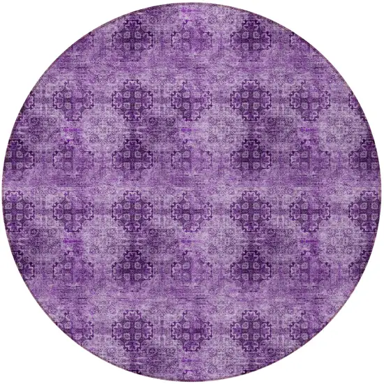 Eggplant Round Floral Medallion Washable Non Skid Indoor Outdoor Area Rug Photo 4