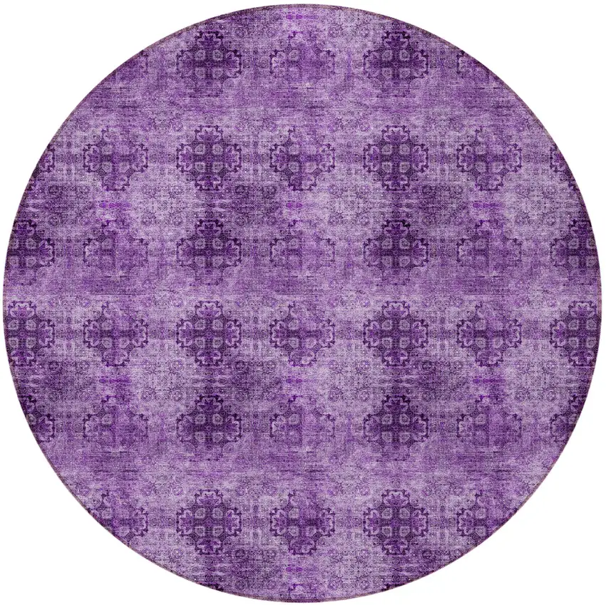 Eggplant Round Floral Medallion Washable Non Skid Indoor Outdoor Area Rug Photo 4