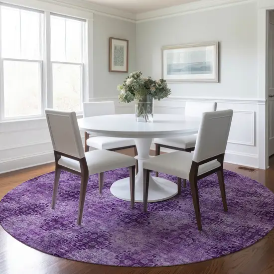 Eggplant Round Floral Medallion Washable Non Skid Indoor Outdoor Area Rug Photo 9