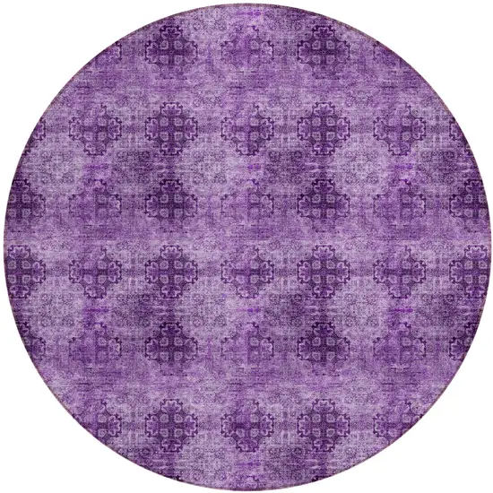Eggplant Round Floral Medallion Washable Non Skid Indoor Outdoor Area Rug Photo 2