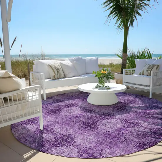 Eggplant Round Floral Medallion Washable Non Skid Indoor Outdoor Area Rug Photo 8