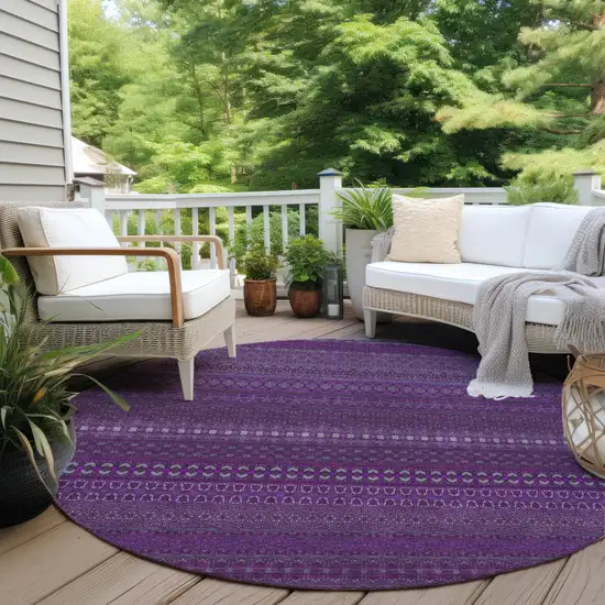 Eggplant Round Striped Washable Non Skid Indoor Outdoor Area Rug Photo 7