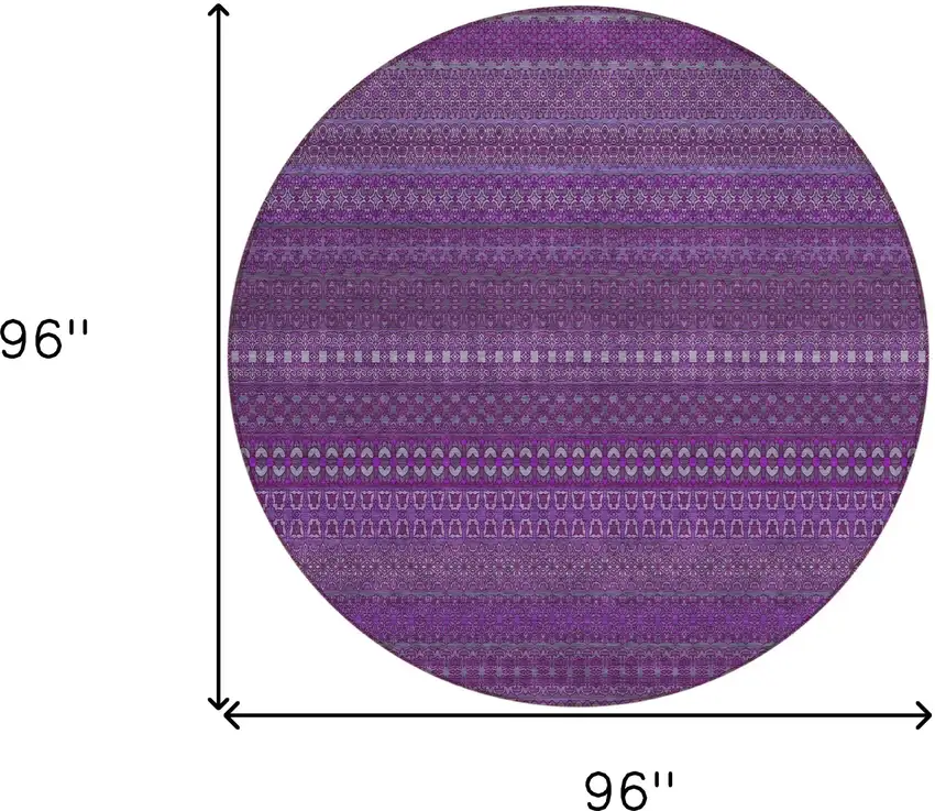 8' Round Eggplant Round Striped Washable Non Skid Indoor Outdoor Area Rug Photo 3