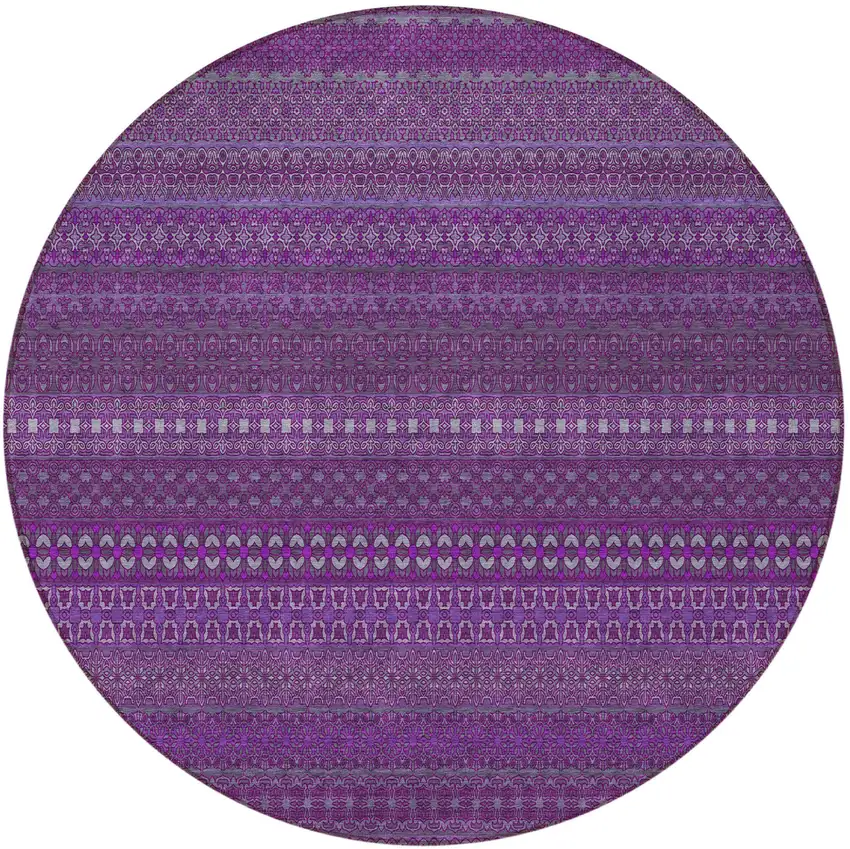 Eggplant Round Striped Washable Non Skid Indoor Outdoor Area Rug Photo 5