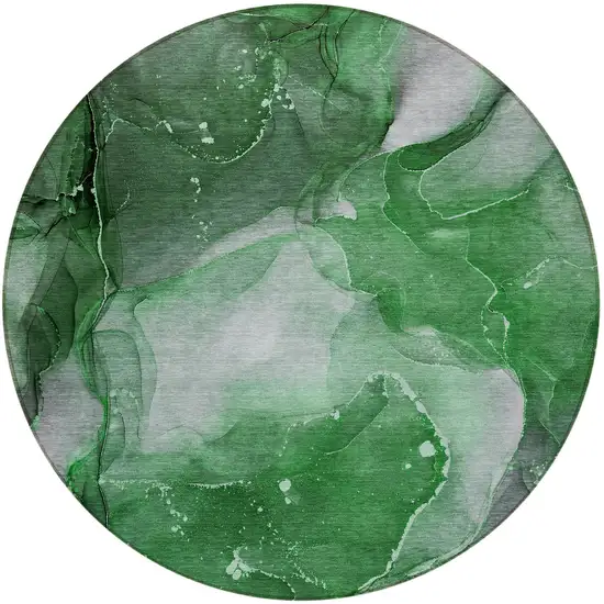 8' Round Emerald Round Abstract Washable Non Skid Indoor Outdoor Area Rug Photo 4