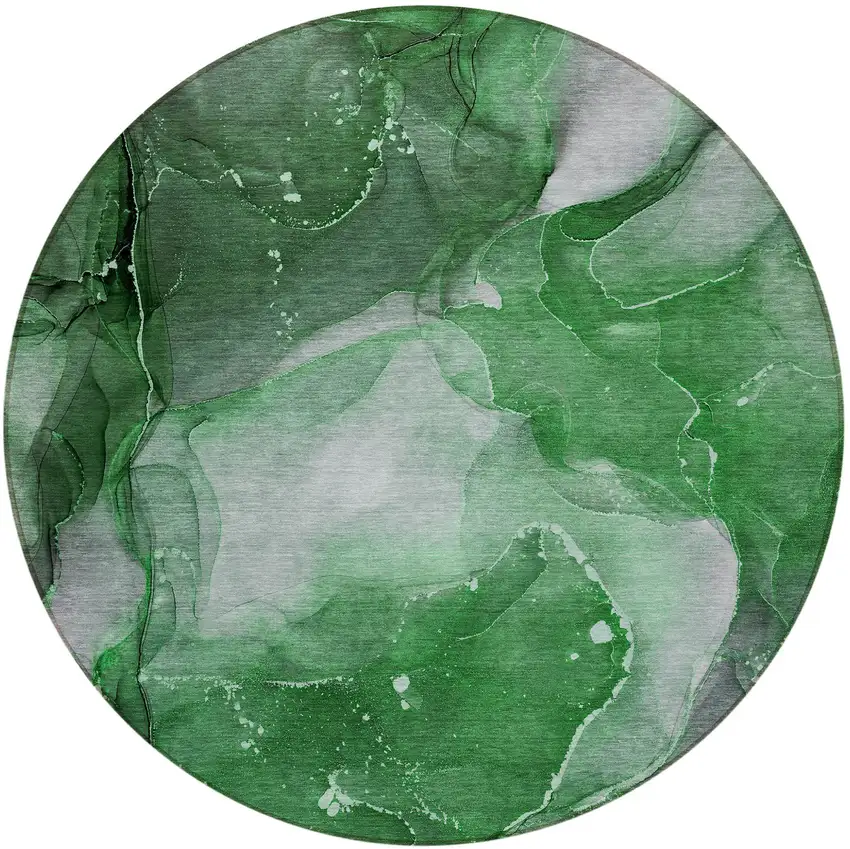 8' Round Emerald Round Abstract Washable Non Skid Indoor Outdoor Area Rug Photo 4