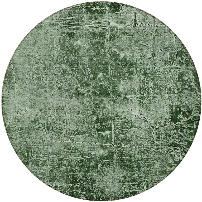 Emerald Round Abstract Washable Non Skid Indoor Outdoor Area Rug Photo 2