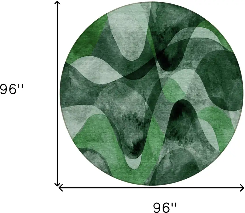 Fern Green Round Abstract Washable Non Skid Indoor Outdoor Area Rug Photo 3