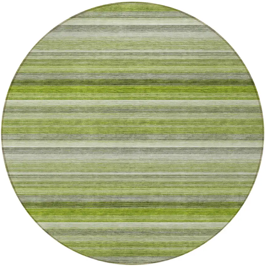 Fern Green Round Striped Washable Non Skid Indoor Outdoor Area Rug Photo 4