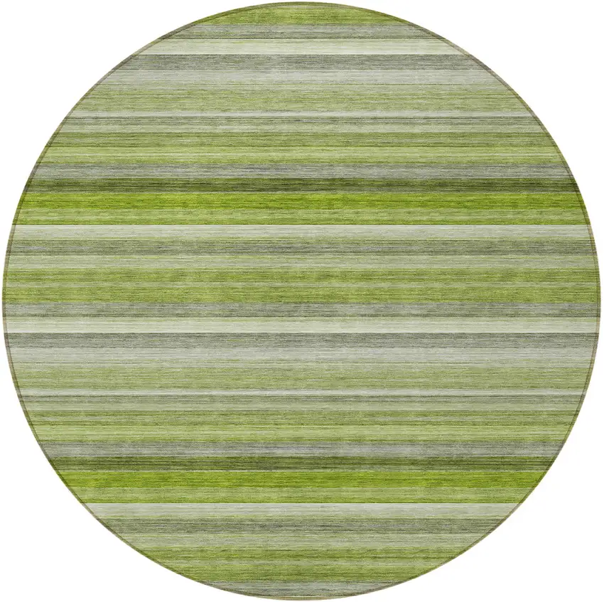 Fern Green Round Striped Washable Non Skid Indoor Outdoor Area Rug Photo 4