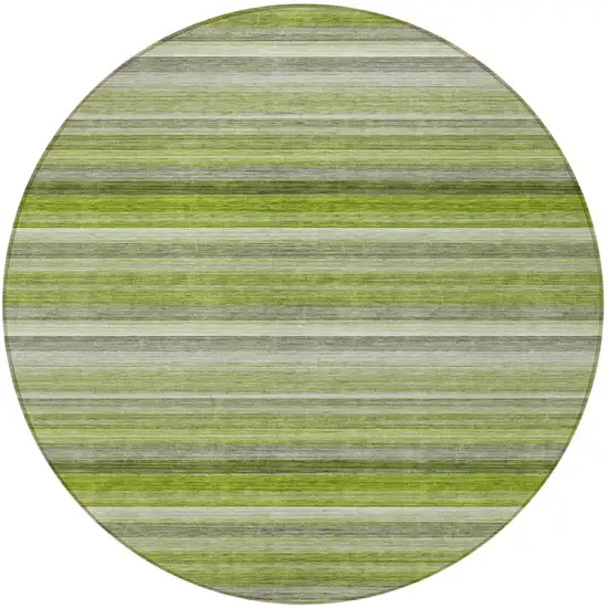 8' Round Fern Green Round Striped Washable Non Skid Indoor Outdoor Area Rug Photo 5