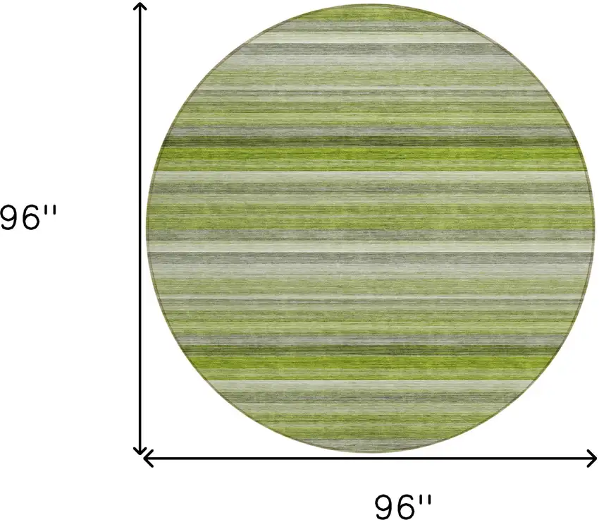 Fern Green Round Striped Washable Non Skid Indoor Outdoor Area Rug Photo 3