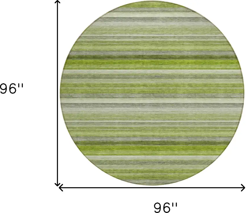 Fern Green Round Striped Washable Non Skid Indoor Outdoor Area Rug Photo 3