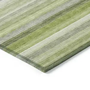 Photo of 8' Round Fern Green Round Striped Washable Non Skid Indoor Outdoor Area Rug