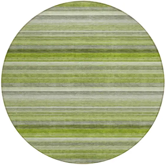 Fern Green Round Striped Washable Non Skid Indoor Outdoor Area Rug Photo 2