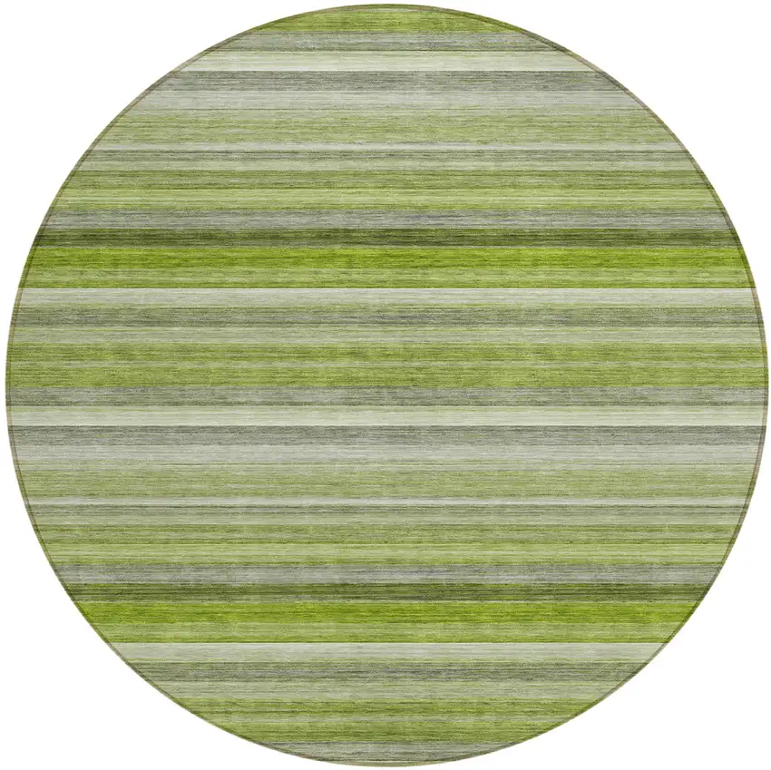 Fern Green Round Striped Washable Non Skid Indoor Outdoor Area Rug Photo 2