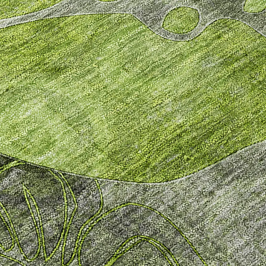 Fern Green and Gray Round Abstract Washable Indoor Outdoor Area Rug Photo 8