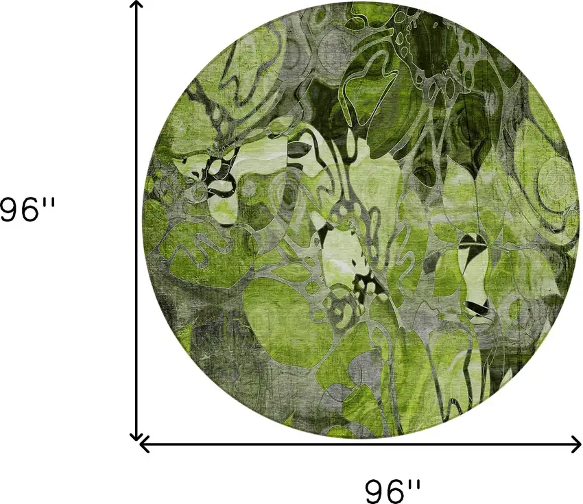 8' Round Fern Green and Gray Round Abstract Washable Indoor Outdoor Area Rug Photo 8