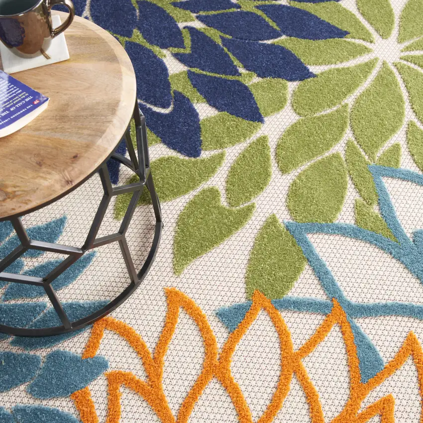 10' Blue And Green Round Indoor Outdoor Area Rug Photo 9