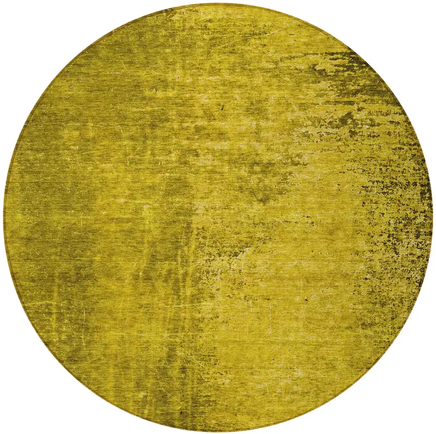 Gold Round Abstract Washable Non Skid Indoor Outdoor Area Rug Photo 4