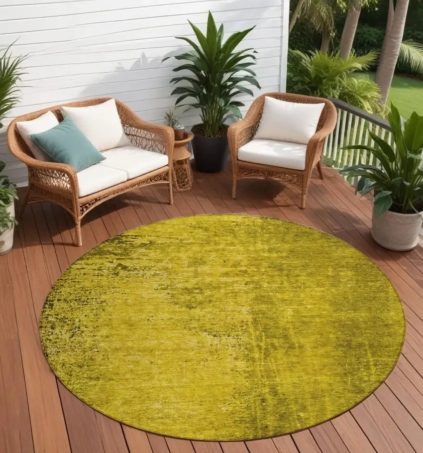Gold Round Abstract Washable Non Skid Indoor Outdoor Area Rug Photo 1