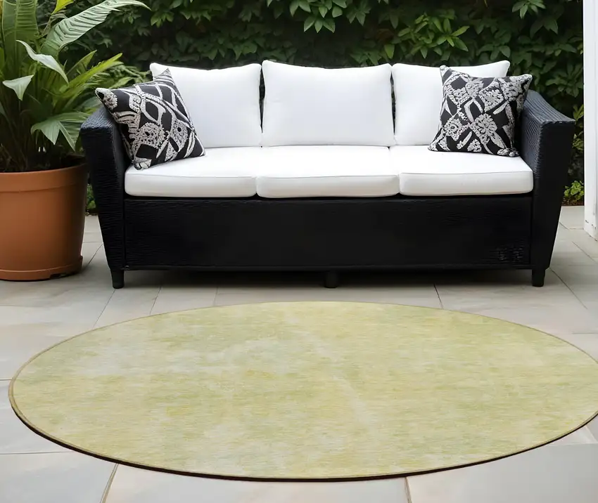 8' Round Gold Round Abstract Washable Non Skid Indoor Outdoor Area Rug Photo 1