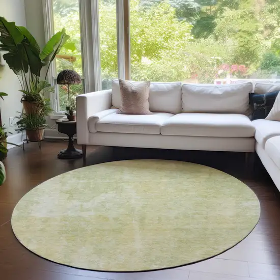 Gold Round Abstract Washable Non Skid Indoor Outdoor Area Rug Photo 9