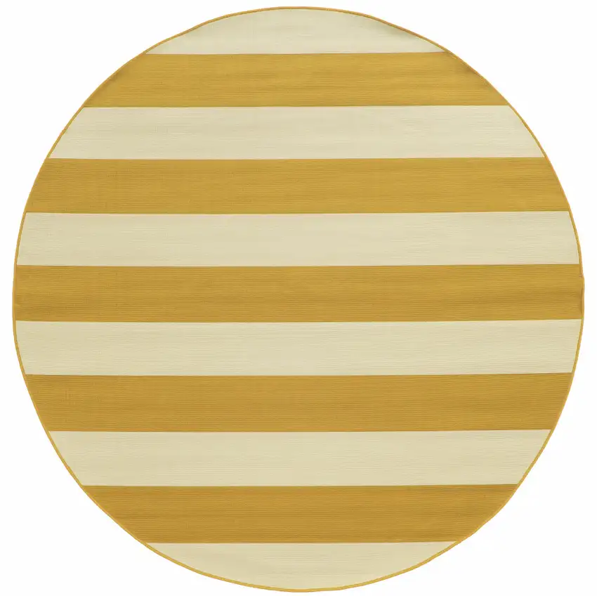 8' Round Gold Round Geometric Stain Resistant Indoor Outdoor Area Rug Photo 1