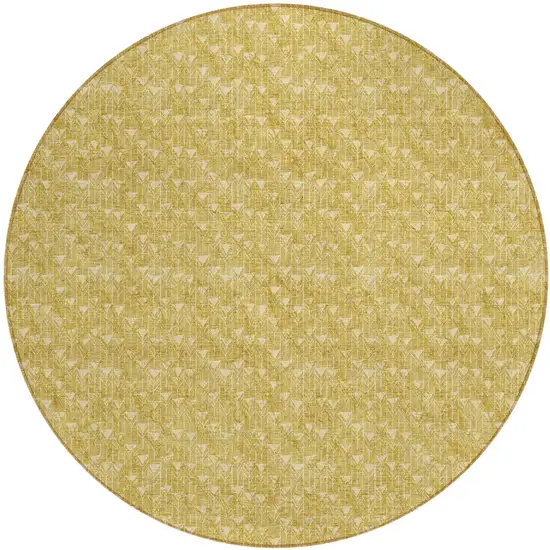 8' Round Gold Round Geometric Washable Non Skid Indoor Outdoor Area Rug Photo 2