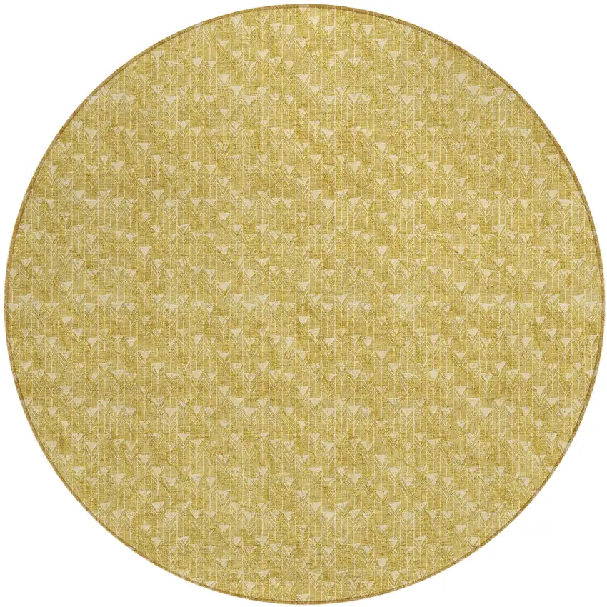 8' Round Gold Round Geometric Washable Non Skid Indoor Outdoor Area Rug Photo 2