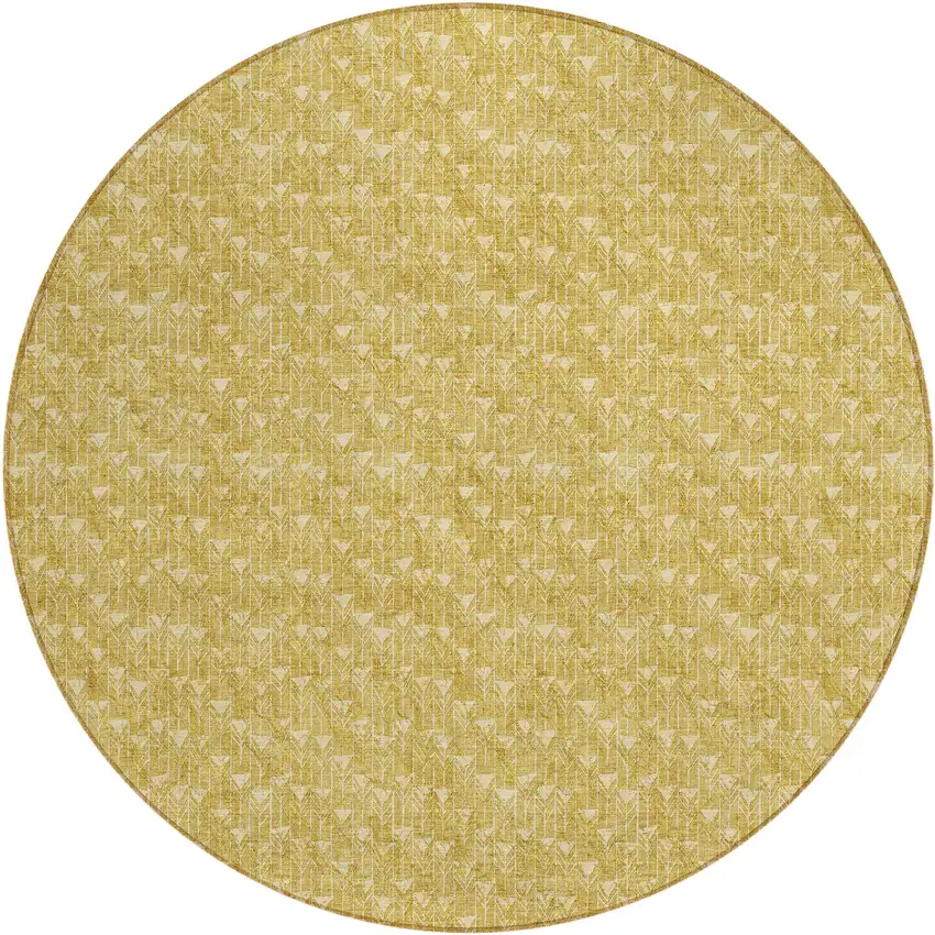 8' Round Gold Round Geometric Washable Non Skid Indoor Outdoor Area Rug Photo 2