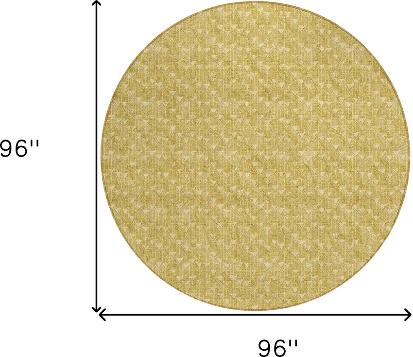 Gold Round Geometric Washable Non Skid Indoor Outdoor Area Rug Photo 3