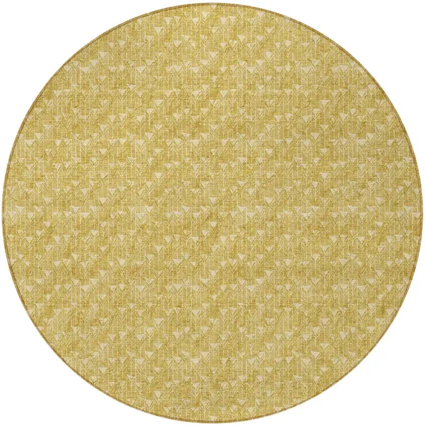 Gold Round Geometric Washable Non Skid Indoor Outdoor Area Rug Photo 5