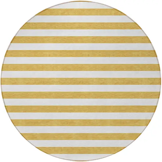 Gold Round Striped Washable Non Skid Indoor Outdoor Area Rug Photo 5