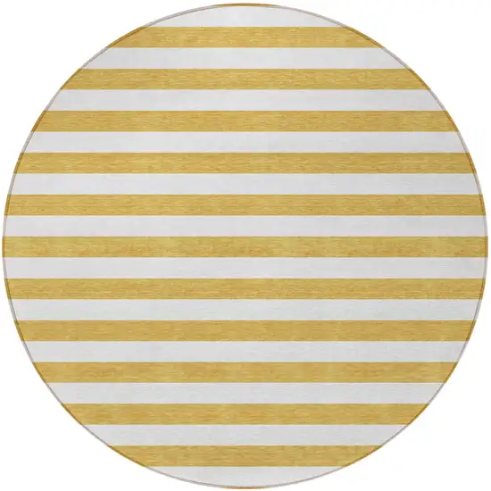 Gold Round Striped Washable Non Skid Indoor Outdoor Area Rug Photo 5