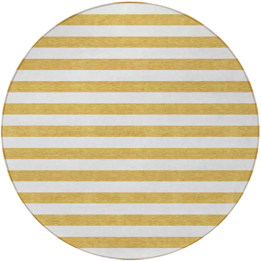 Gold Round Striped Washable Non Skid Indoor Outdoor Area Rug Photo 5