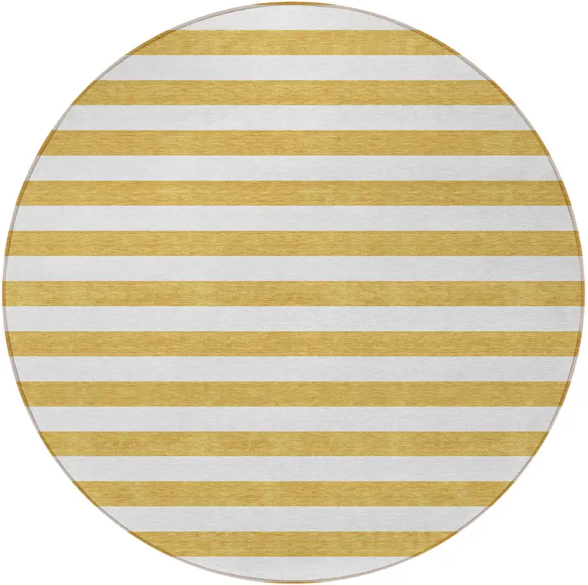 Gold Round Striped Washable Non Skid Indoor Outdoor Area Rug Photo 5