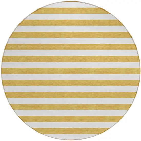 Gold Round Striped Washable Non Skid Indoor Outdoor Area Rug Photo 2