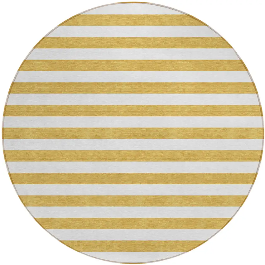Gold Round Striped Washable Non Skid Indoor Outdoor Area Rug Photo 2