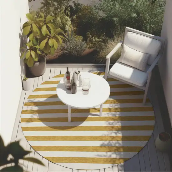 Gold Round Striped Washable Non Skid Indoor Outdoor Area Rug Photo 8