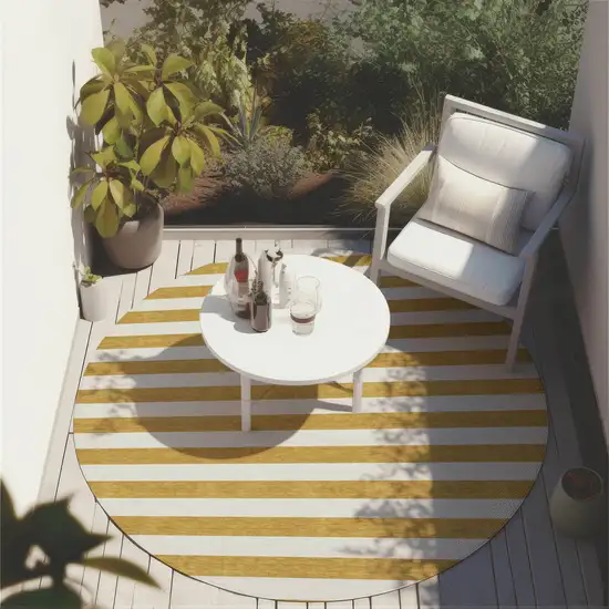Gold Round Striped Washable Non Skid Indoor Outdoor Area Rug Photo 8